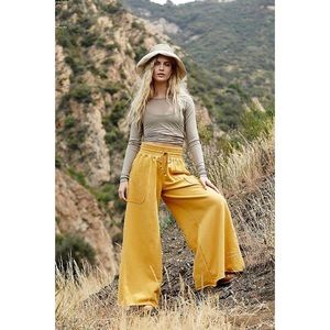 Free People movement upbeat mustard wide leg pants